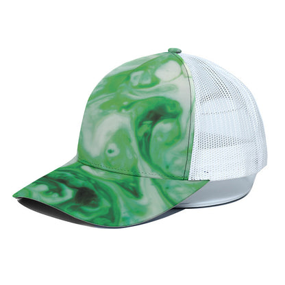 Green Acid Melt Print White Mesh Trucker Cap