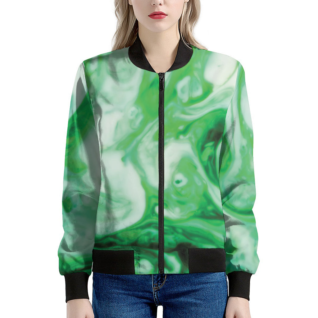Green Acid Melt Print Women's Bomber Jacket