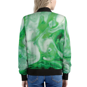 Green Acid Melt Print Women's Bomber Jacket