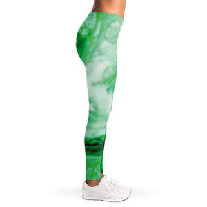 Green Acid Melt Print Women's Leggings