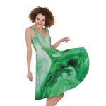 Green Acid Melt Print Women's Sleeveless Dress