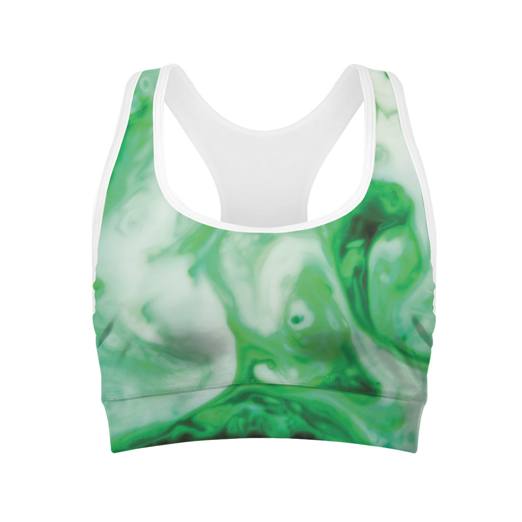 Green Acid Melt Print Women's Sports Bra