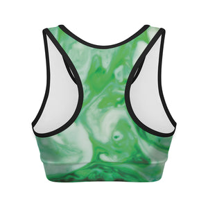 Green Acid Melt Print Women's Sports Bra