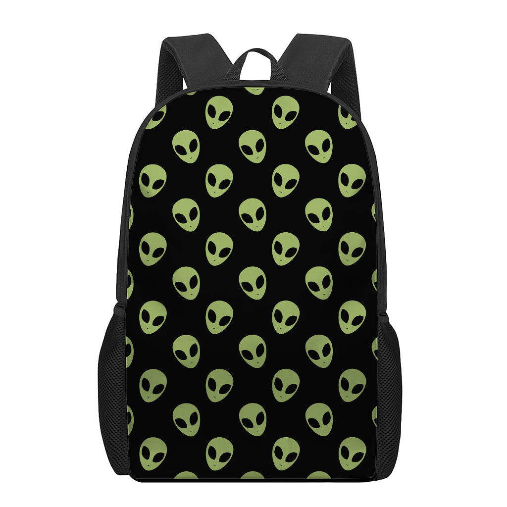 Green Alien Face Pattern Print 17 Inch Backpack