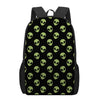 Green Alien Face Pattern Print 17 Inch Backpack