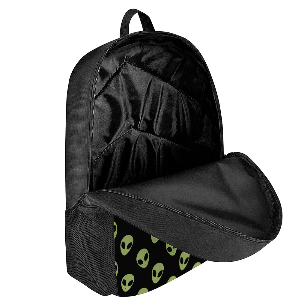 Green Alien Face Pattern Print 17 Inch Backpack