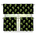 Green Alien Face Pattern Print 3 Piece Kitchen Curtains