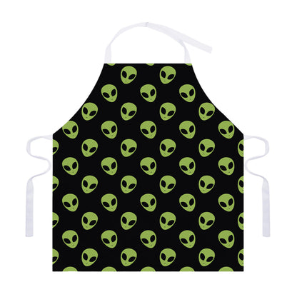 Green Alien Face Pattern Print Adjustable Apron