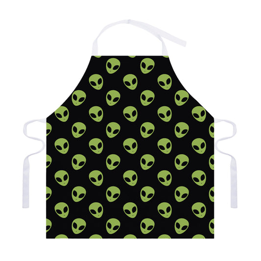 Green Alien Face Pattern Print Adjustable Apron