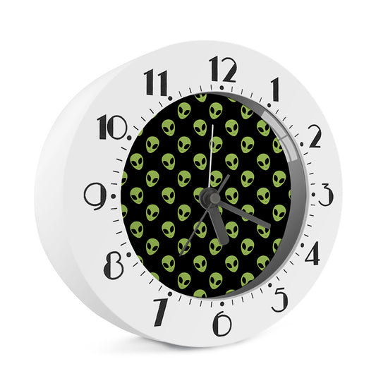 Green Alien Face Pattern Print Alarm Clock