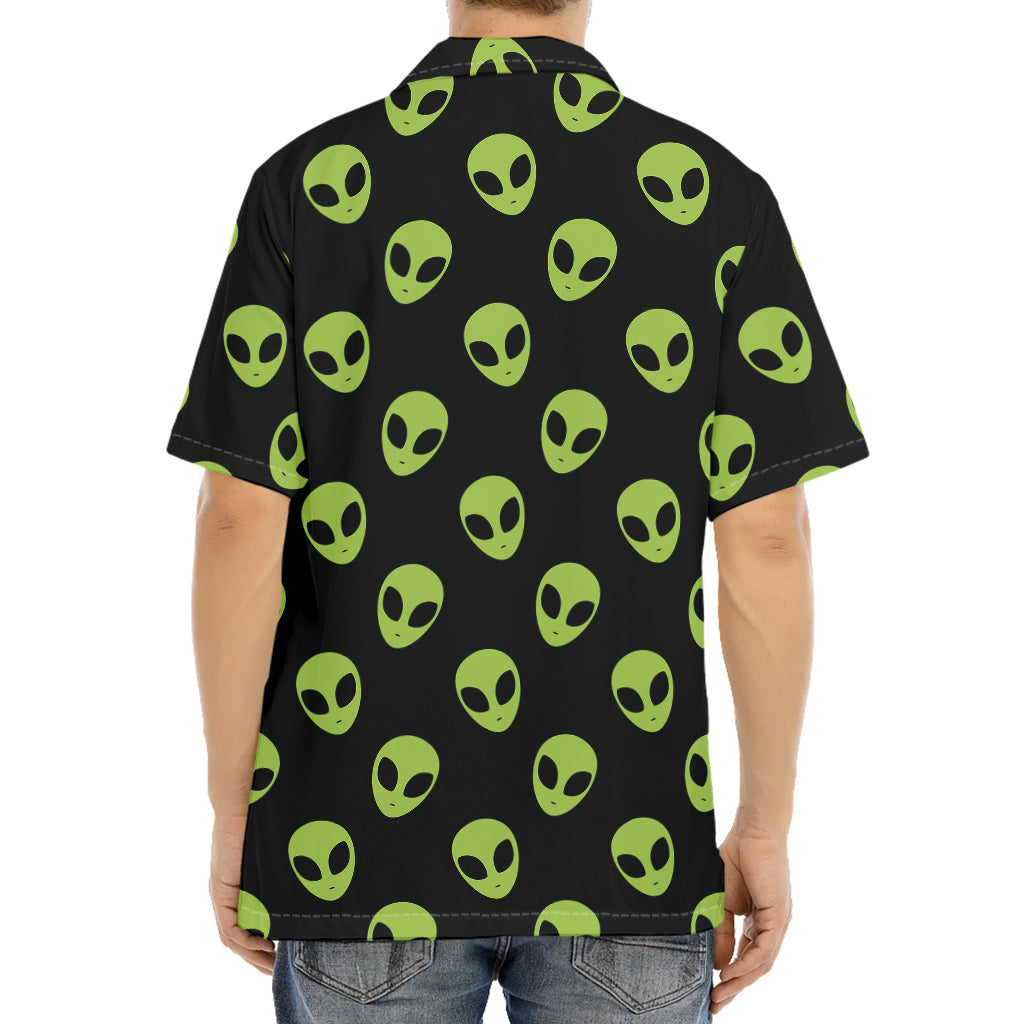 Green Alien Face Pattern Print Aloha Shirt