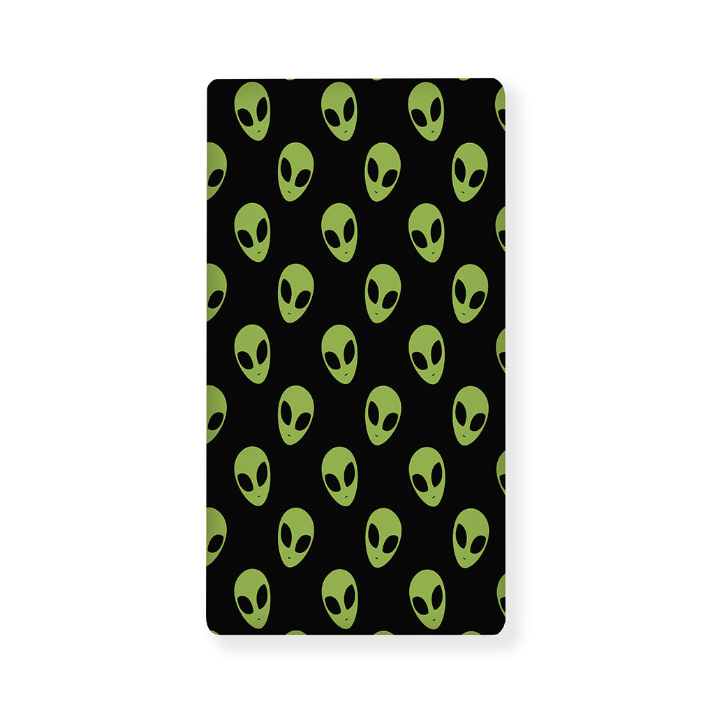 Green Alien Face Pattern Print Baby Crib Sheet