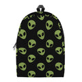 Green Alien Face Pattern Print School Backpack