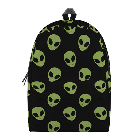 Green Alien Face Pattern Print Backpack