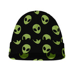 Green Alien Face Pattern Print Beanie