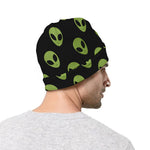 Green Alien Face Pattern Print Beanie