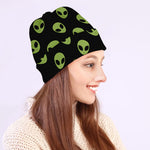 Green Alien Face Pattern Print Beanie