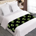 Green Alien Face Pattern Print Bed Runner