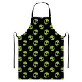 Green Alien Face Pattern Print Bib Apron With Pocket