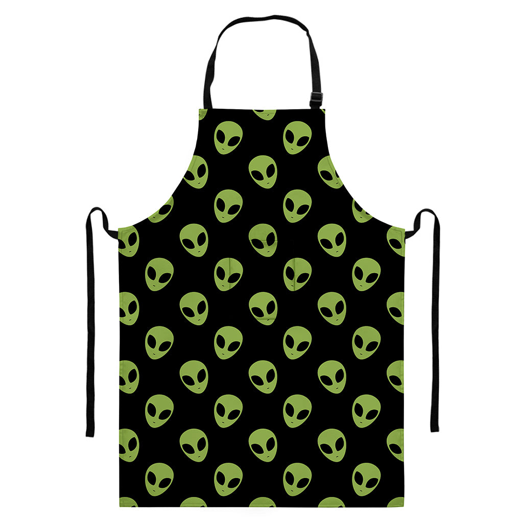Green Alien Face Pattern Print Bib Apron With Pocket