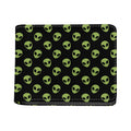 Green Alien Face Pattern Print Bifold Wallet