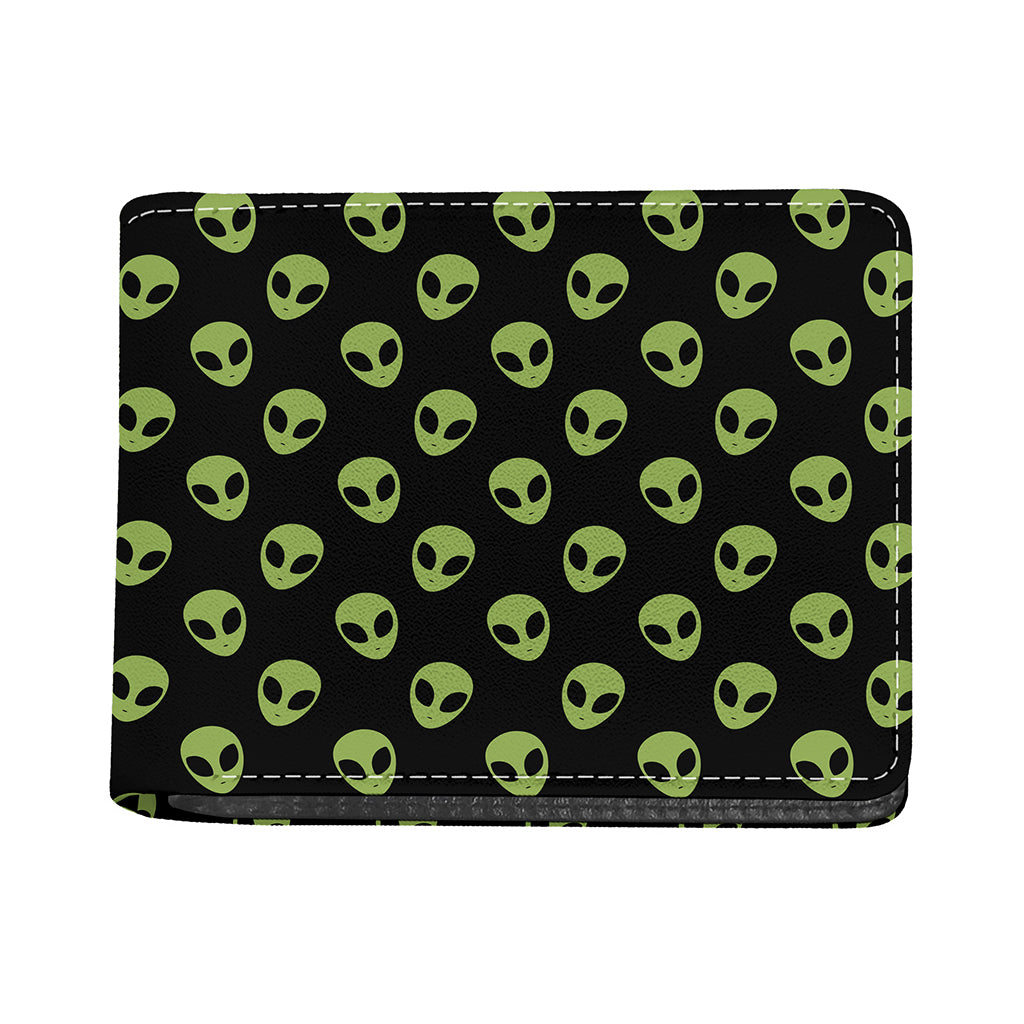 Green Alien Face Pattern Print Bifold Wallet