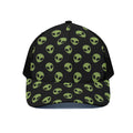 Green Alien Face Pattern Print Black Mesh Trucker Hat