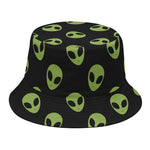 Green Alien Face Pattern Print Bucket Hat