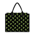 Green Alien Face Pattern Print Canvas Tote Bag