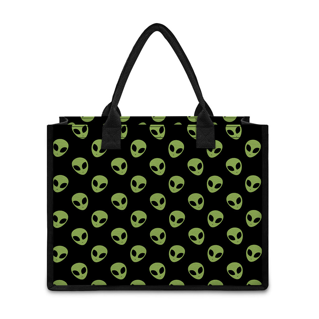 Green Alien Face Pattern Print Canvas Tote Bag