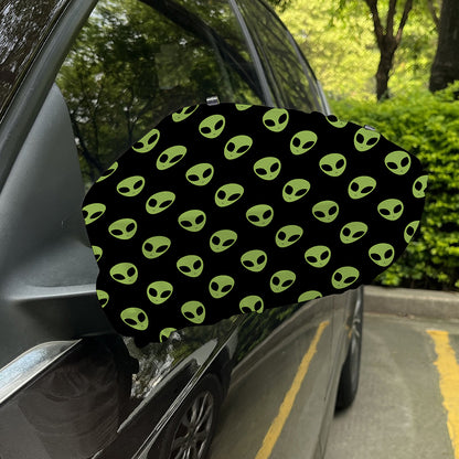 Green Alien Face Pattern Print Car Side Mirror Covers