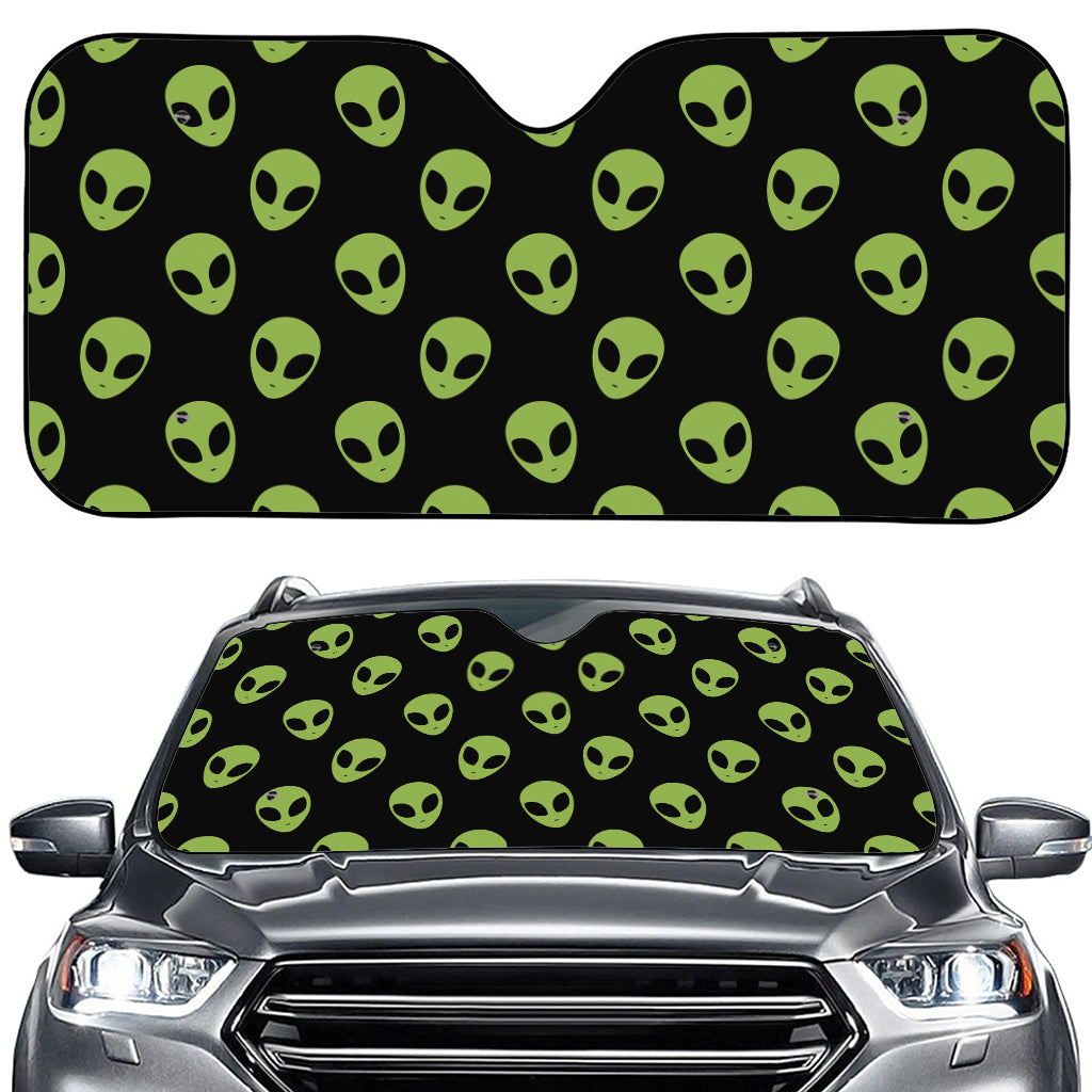 Green Alien Face Pattern Print Car Windshield Sun Shade