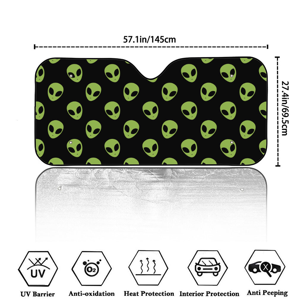 Green Alien Face Pattern Print Car Windshield Sun Shade