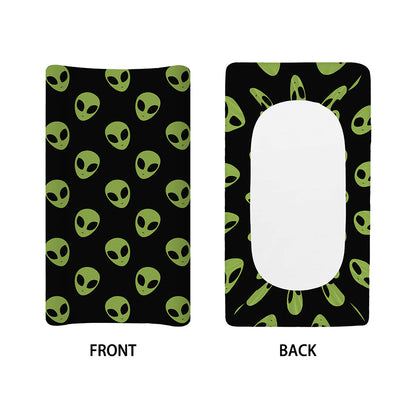 Green Alien Face Pattern Print Changing Pad Cover