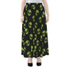 Green Alien Face Pattern Print Chiffon Maxi Skirt