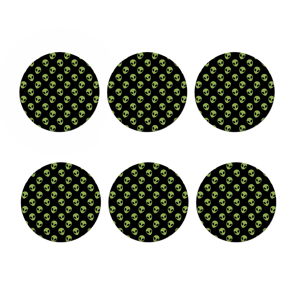 Green Alien Face Pattern Print Coaster Set
