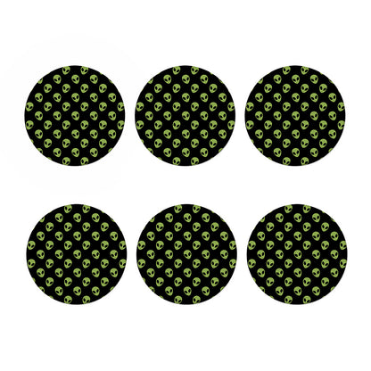 Green Alien Face Pattern Print Coaster Set