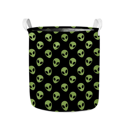 Green Alien Face Pattern Print Collapsible Laundry Basket