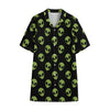 Green Alien Face Pattern Print Cotton Hawaiian Shirt