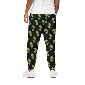 Green Alien Face Pattern Print Cotton Pants