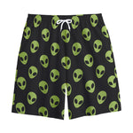 Green Alien Face Pattern Print Cotton Shorts