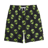 Green Alien Face Pattern Print Cotton Shorts