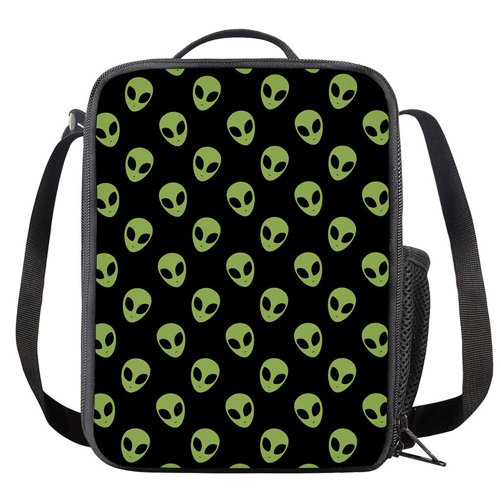Green Alien Face Pattern Print Crossbody Lunch Bag