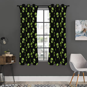 Green Alien Face Pattern Print Curtain