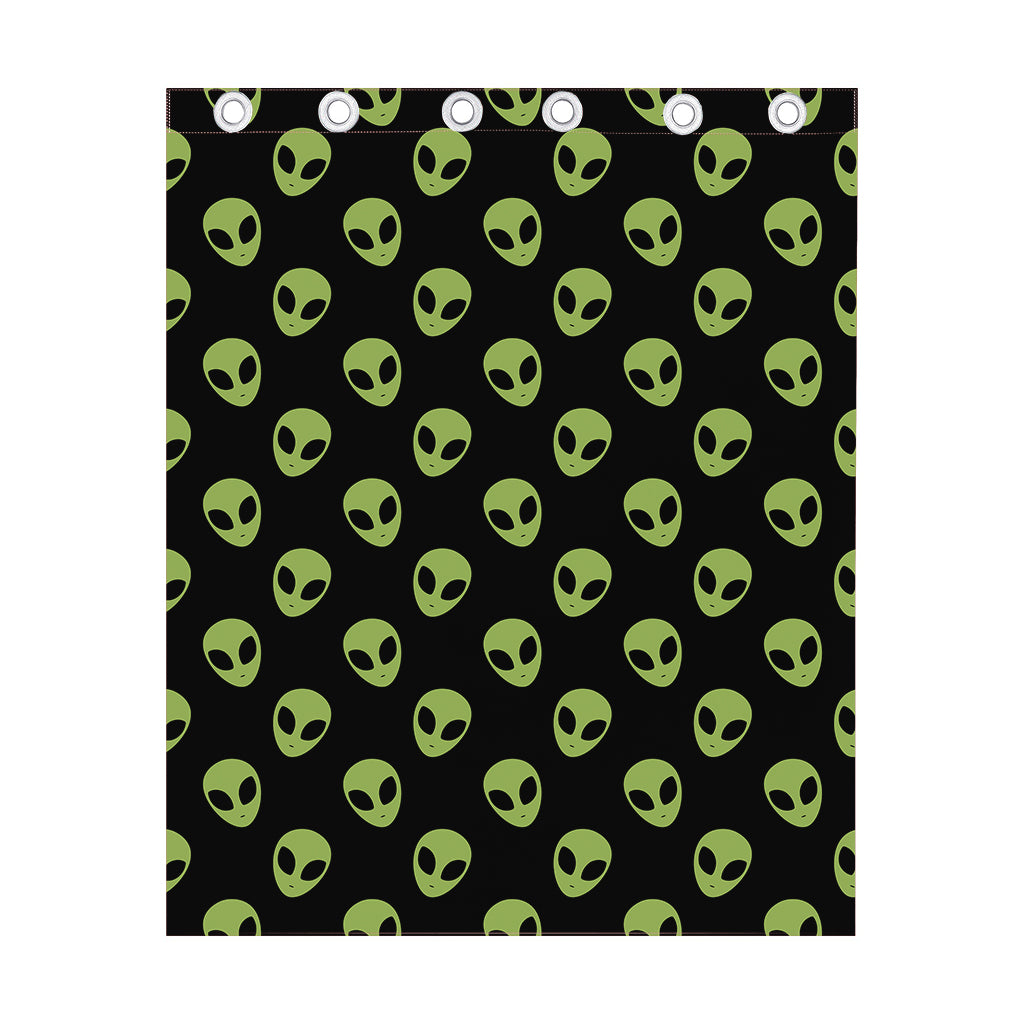 Green Alien Face Pattern Print Curtain