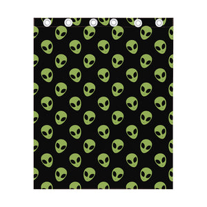 Green Alien Face Pattern Print Curtain