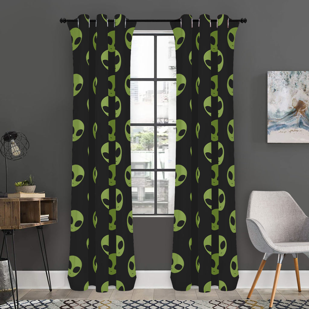 Green Alien Face Pattern Print Curtain