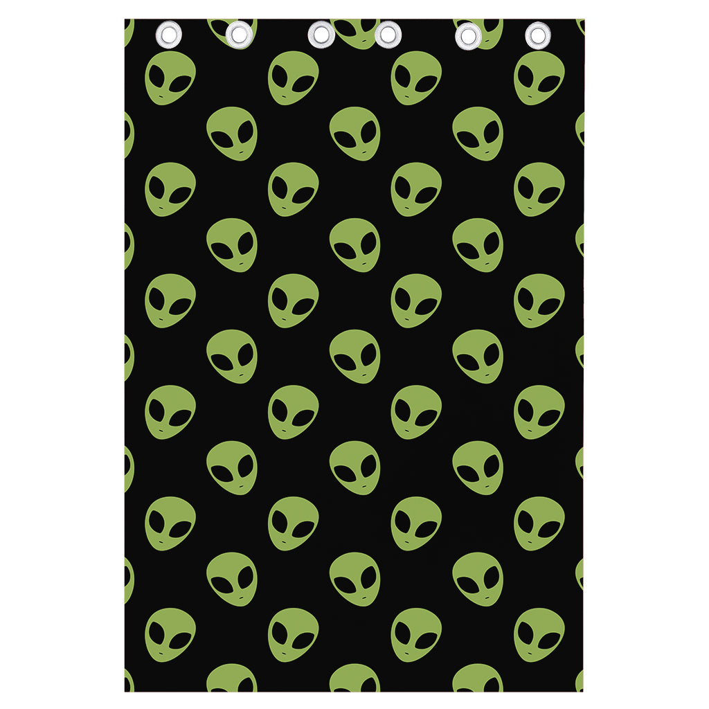 Green Alien Face Pattern Print Curtain