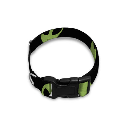 Green Alien Face Pattern Print Dog Collar