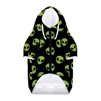 Green Alien Face Pattern Print Dog Zip Up Hoodie